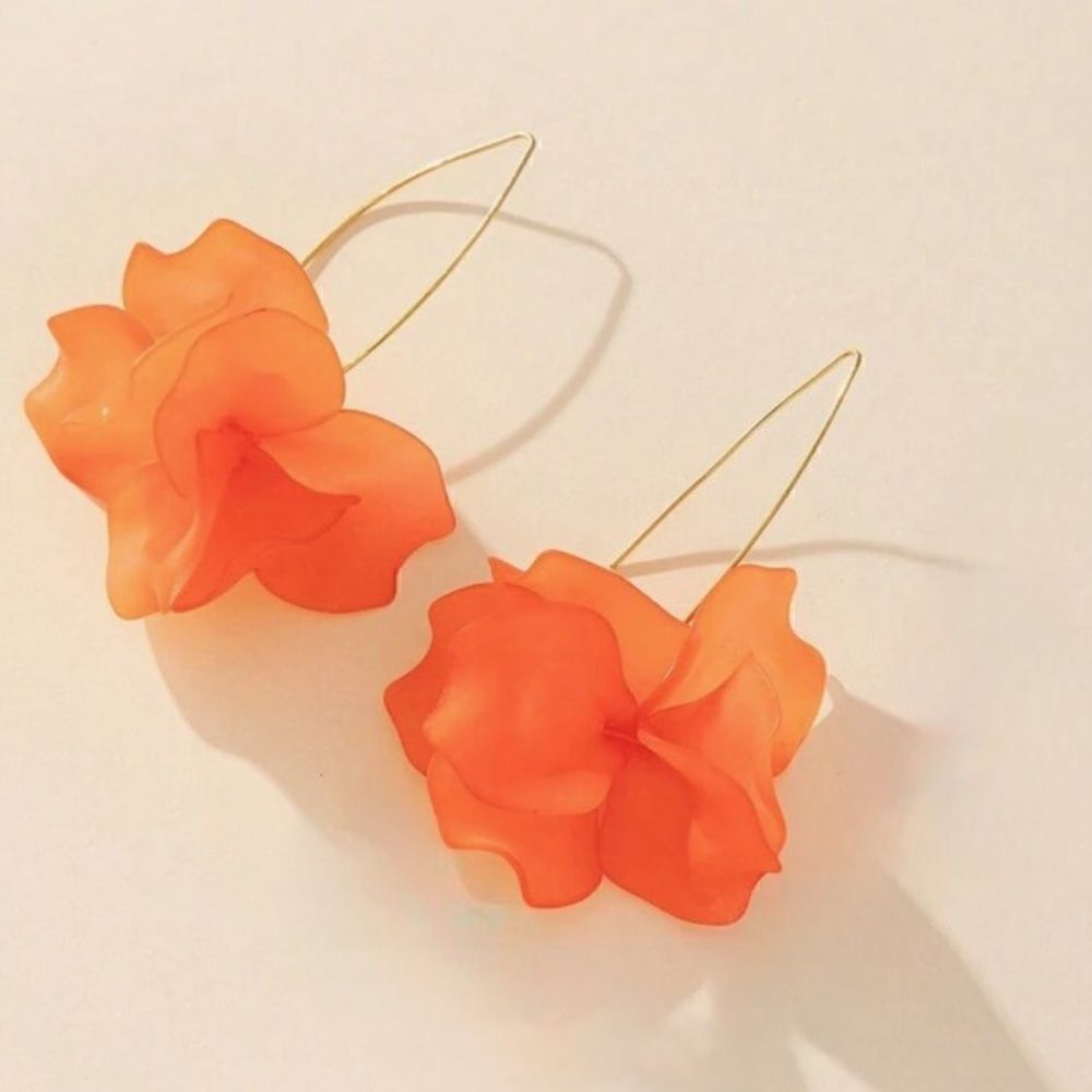 Orange flower dangle earrings #918